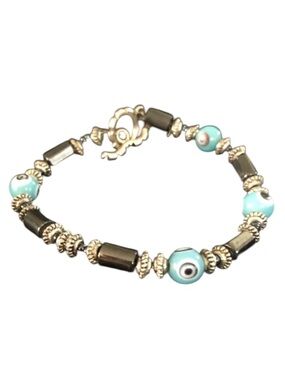 Evil Eye Turquoise Glass & Hematite Bracelet